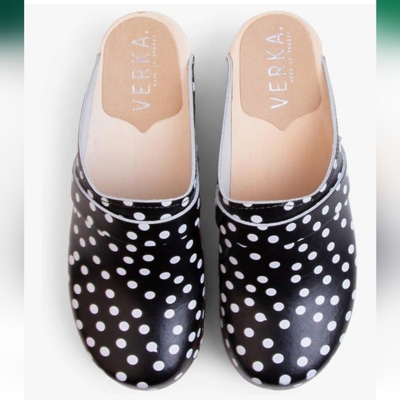 VERKA Women's Wooden Black Pokadots Clogs from Sweden - LEDIG Sz 8-8.5 - Picture 2 of 14